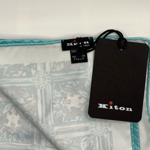 100% NWT KITON Silk Pocket Square Sky Blue. (16 X 15) - Picture 4 of 5